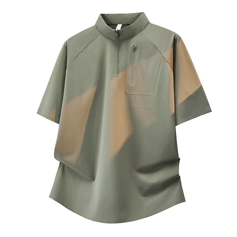 Polo Shirt Men s Ice Silk Nylon High-end Seamless Business Casual Ice-feel Lapel Men s Short-sleeved T-shirt Quick-drying 2XL армия зеленый