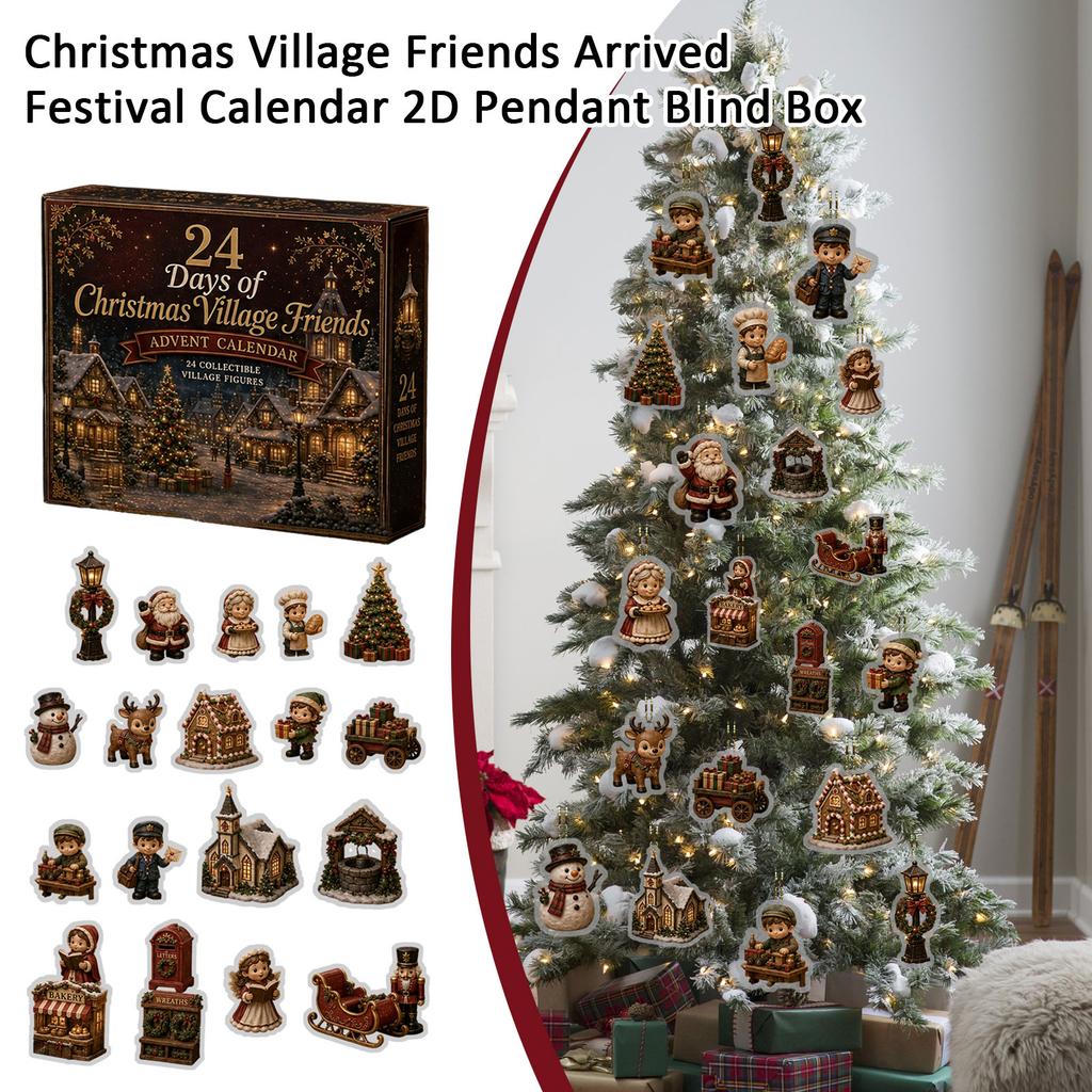 Christmas Village Advent Calendar with 2D Hanging Ornaments - Holiday Countdown