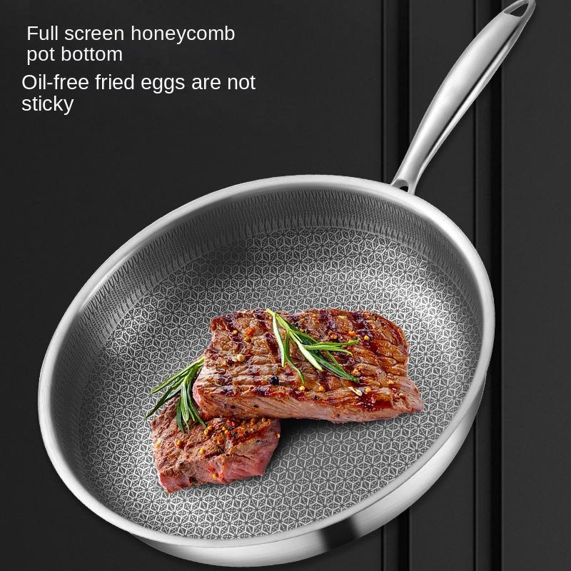 304 High-quality Non Stick Pan Flat Bottomed Pan Kitchen Tools No Oil Smoke Steak Pancakes Stir Fried Vegetables Honeycomb Pot