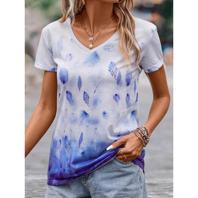 

Летняя женская футболка с коротким рукавом и V-образным вырезом с 3D цифровой печатью L