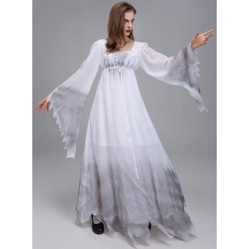 Halloween, Horror Zombie Costume Ghost Zombie Woman Ghost Costume Vampire Bride Playing Ghost Festival Dress Gray