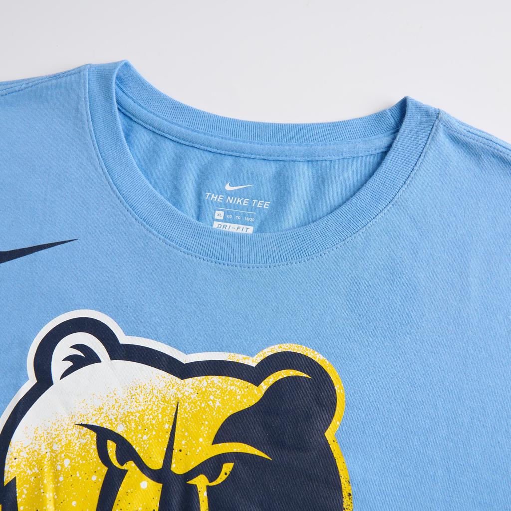 Nike NBA Collaboration Dri-Fit Memphis Grizzlies T-Shirt Logo Print Letter Round Neck Quick-Dry Short Sleeve Kids Tops Blue 3Z2B7BBGJ-GRI