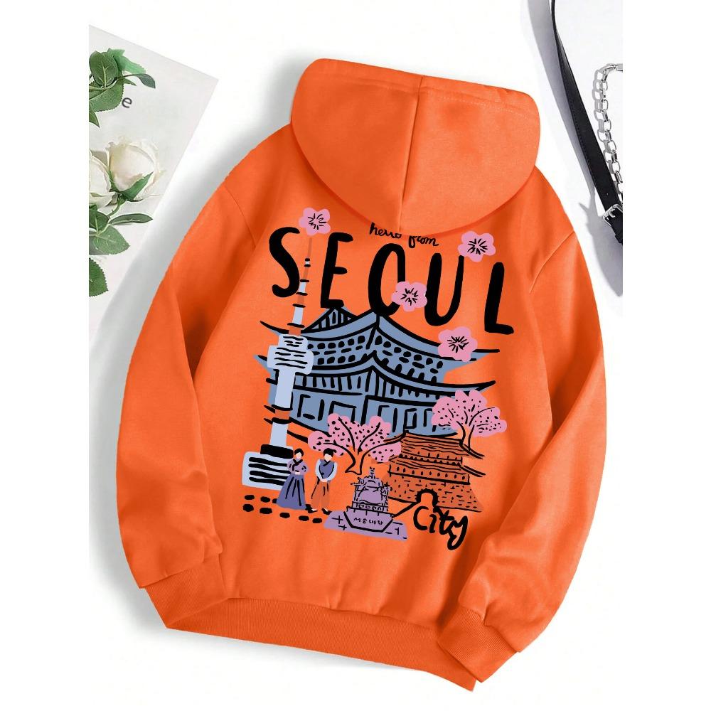 

Сеул Красивые Пейзажи Принт Женские Толстовки с Капюшоном Теплый Флис Удобные Толстовки Простая Мягкая Толстовка Уличный Повседневный Свободный 3XL