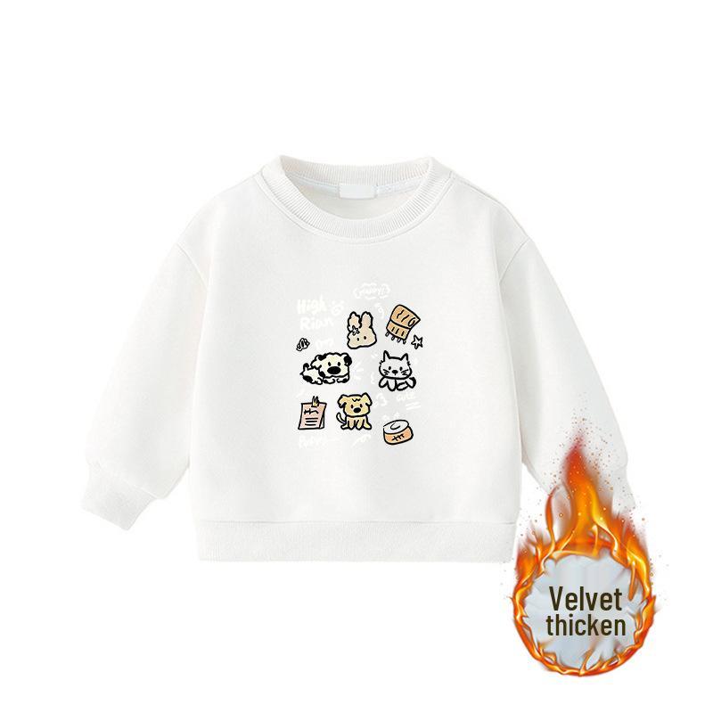 Child's Warm Cartoon Sweatshirt: Velvet, Thick, Long-Sleeve, Winter-Ready, Korean Casual Style—No Hood