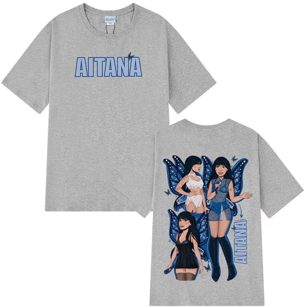 Aitana Curto Azul 2025 Tour Print TShirt Unisex Aesthetic Trendy Harajuku High Quality Cotton Design Oversized Casual Tshirt