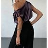 Women One Shoulder Satin Blouse With Bow Detail Elegant Sleeveless Party Tops