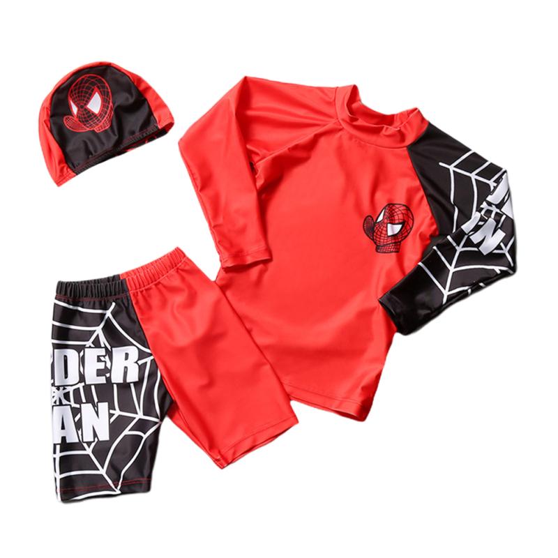 3pcs Boys Swimsuit Beach Sunscreen High Elasticity Swimsuit Split Set Long Sleeve Kids Swimwear 2XL