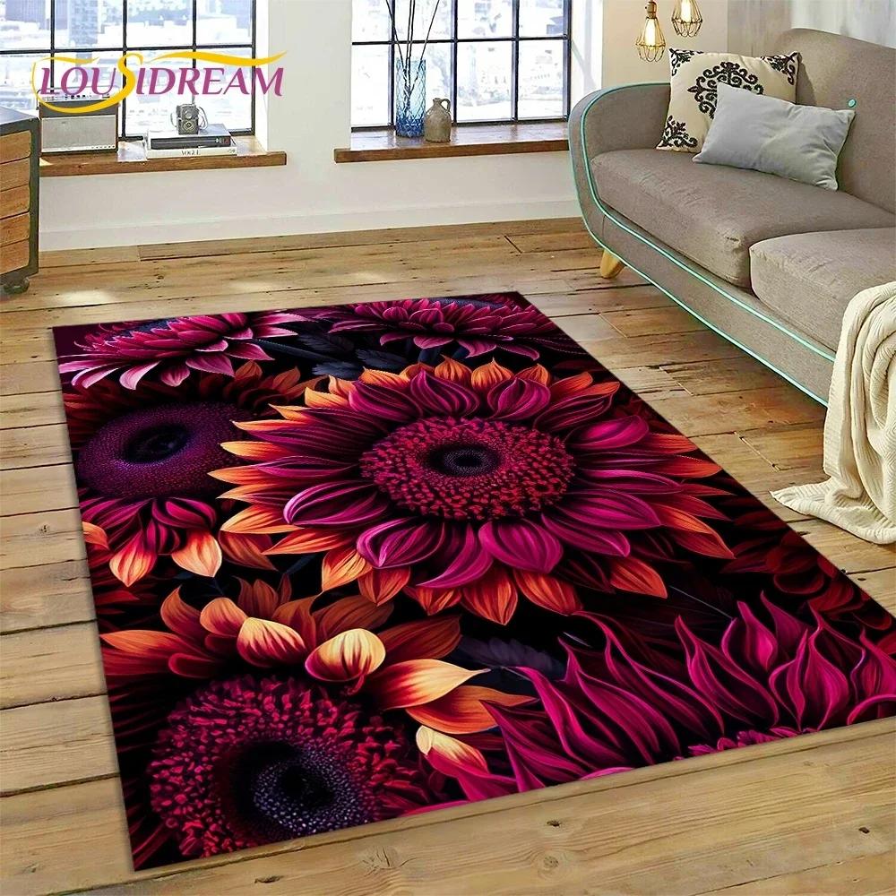 3D Dream Sun Flowers Nordic Daisy Carpet Rug for Bedroom Living Room Home Sofa Decoration,Children Game Large Decor Floor Mat