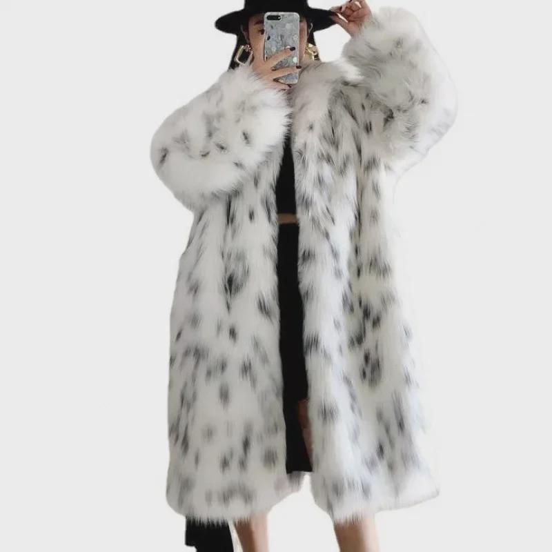2024 Women's Plus Size Faux Leather Jacket with Fox Fur Trim and Long Sleeves
