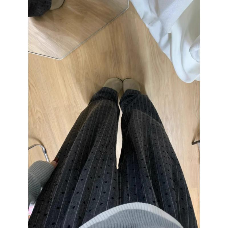 145cm Petite Women's Flocked Heart High-Waisted Wide-Leg Pants - Spring/Summer Casual Floor-Length Straight-Leg.