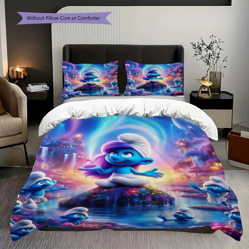Magic Smurf Village Bedding 1 Duvet Cover 2 Pillowcase Without Core Soft And Comfortable Bedding Set Christmas Birthday Gift