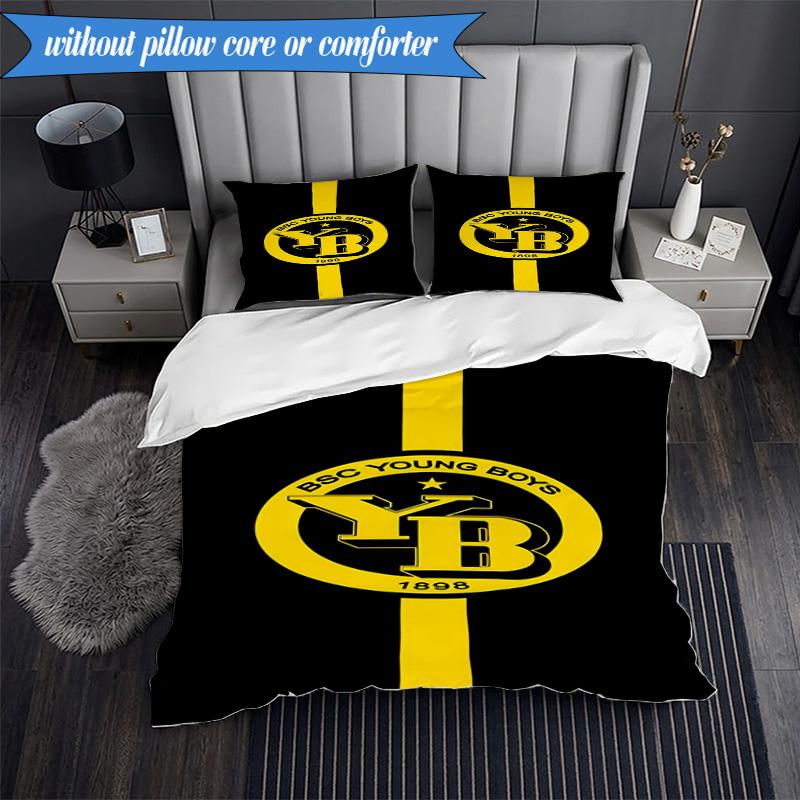 3PCS BSC Football Yellow And Black Unity Bedding Set 2D Printing (Includes 1 Duvet Cover + 2 Pillowcases Coreless), Bedroom decor,Fan gift