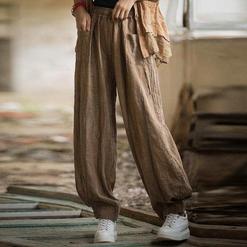 

Johnature женские винтажные брюки-фонарики с эластичной резинкой на талии и карманами в стиле пэчворк, осенние однотонные свободные женские брюки с принтом тай-дай One Size кофейный