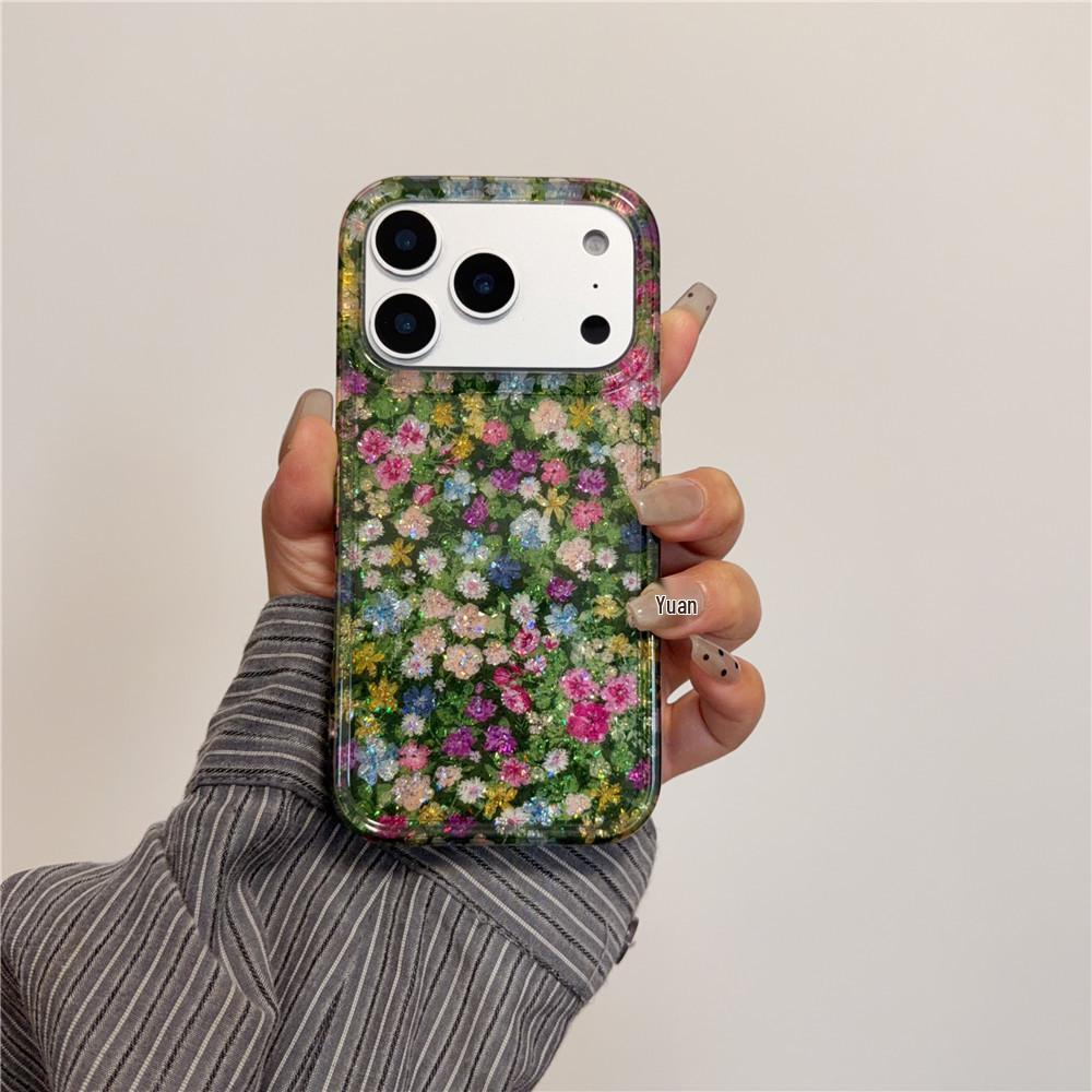 Glitter Oil Painting Colorful Flowers Phone Case for Apple 17 Pro Max/15/14/13 - New Model for Women
