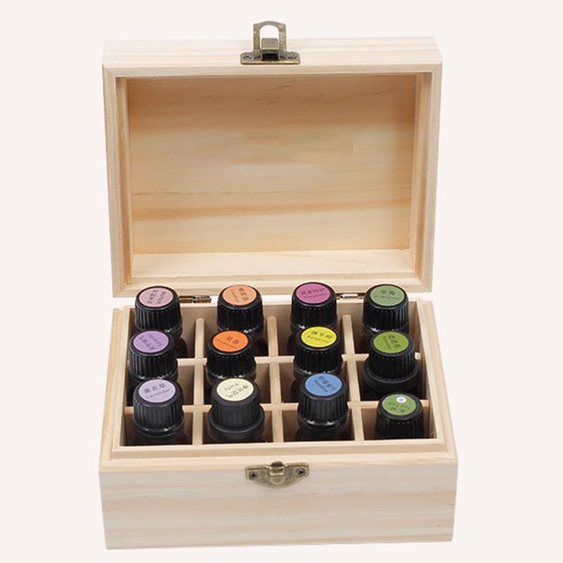 12/25 Compartments Wood Colour Essential Oil Box Fashion Pine Wood Storage Case Essential Oil Display Wooden Case Storage Boxes