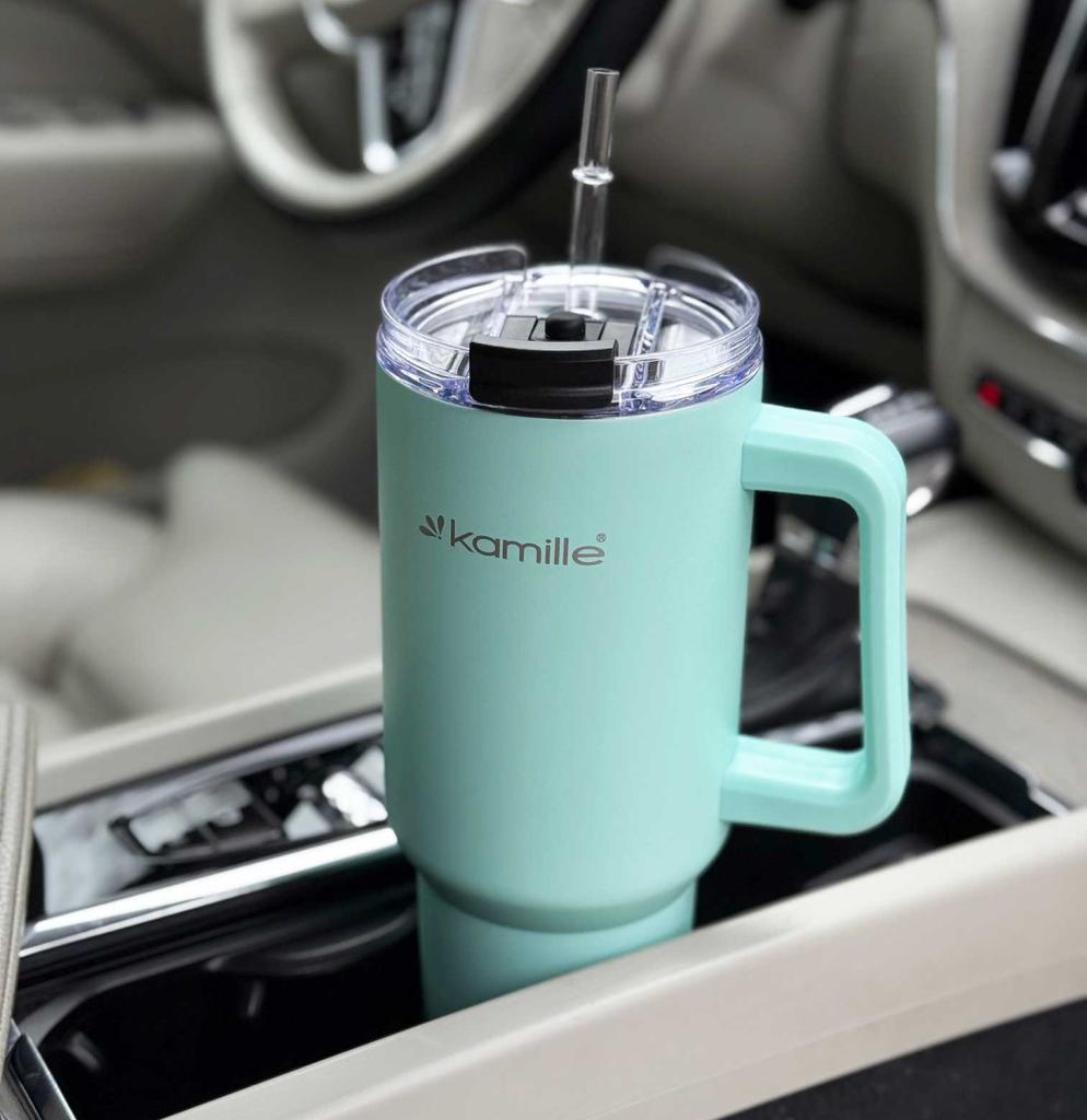 STEEL THERMAL MUG 1200ml WITH HANDLE AND STRAW KM-2175
