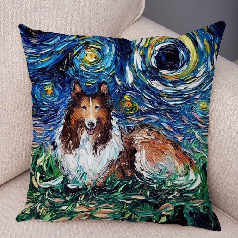Animal Oil Painting Patterns Throw Pillow Cover With Short Plush Print Living Room Sofa Decoration Cushion Cover Pillow Covers