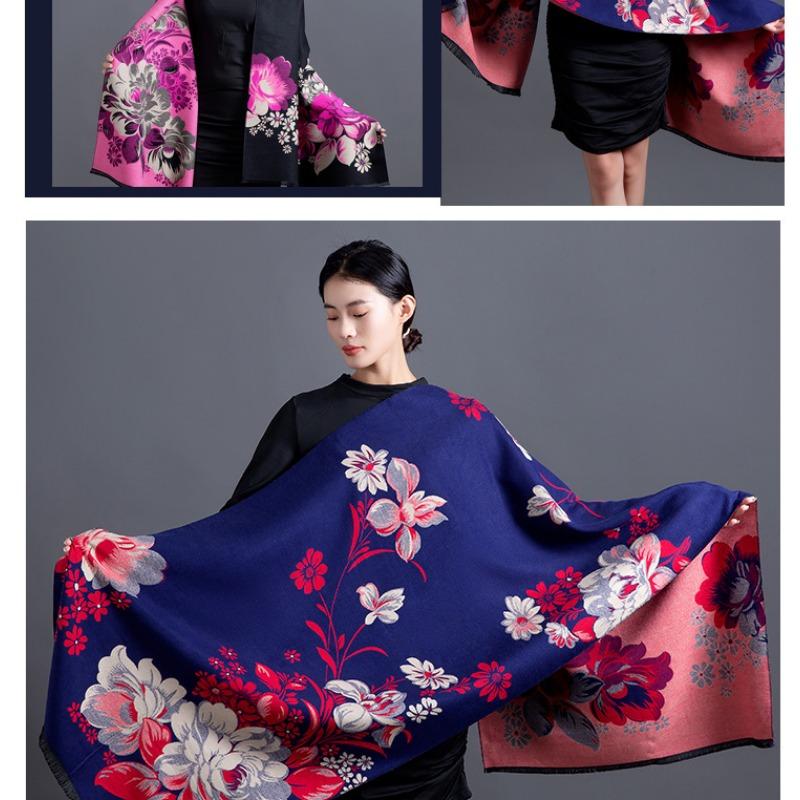 Women S Warm Faux Cashmere Flower Jacquard Scarf Versatile Shawl