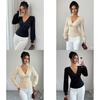 Elegant Long Sleeve T Shirt With Pearl Embellishments For Office Wear