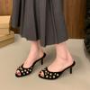 Large size rivet open-toed cool slippers women's summer new thin heel wear sexy high-heeled one-word slippers