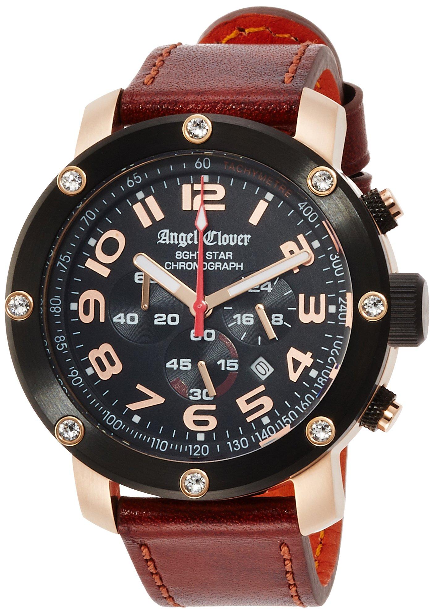 

Angel Clover 8ght Star Men s Watch, Black Dial, Stainless Steel, Quartz Movement, 46mm, Official Warranty, NES46PBK-BRL, Brown