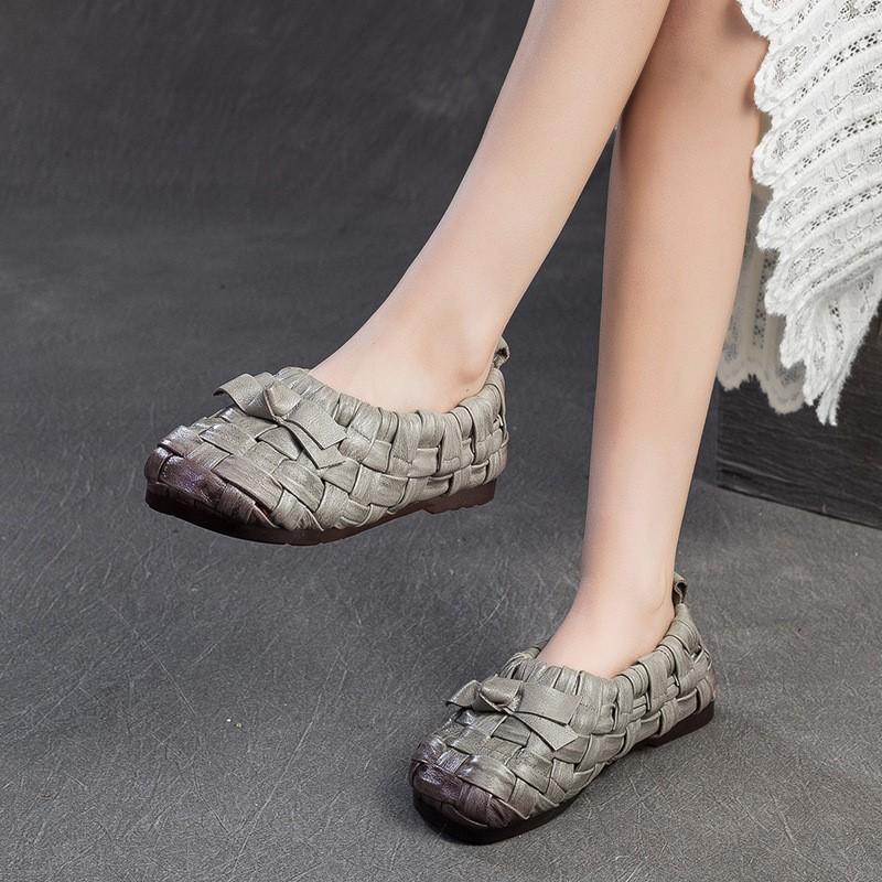 Mode GKTINOO 2025 Sommer Neue Echtes Leder Handgewebt Atmungsaktiv Durchbrochene Sandalen Bequeme Damen Flats