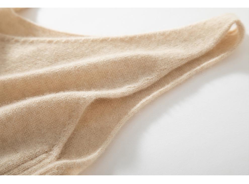 Women's Cashmere V-Neck Ribbed Tank: Autumn/Winter Sleeveless Knit Base Layer with Spaghetti Straps in Solid Colors