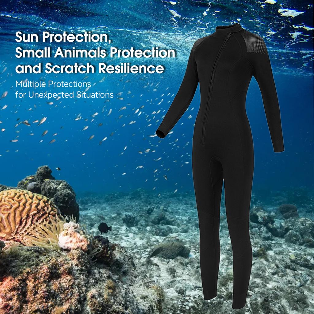 3MM Womens Wetsuit Full Body Surfing Swimwear Thickened Warmth Cold-proof Snorkeling Winter Swimming Wet Suit Black L