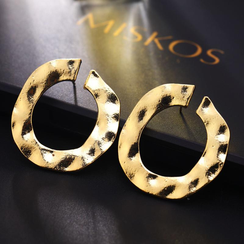 Popular Womens Alloy Round Hoop Earrings With Geometric Elements Gold And Silver