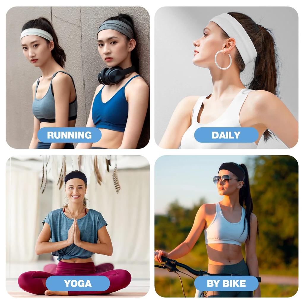 Wide Elastic Hair Ties & Trendy Turban-Style Headbands – Stretchy Workout & Yoga Sweatbands for Women, Assorted Styles