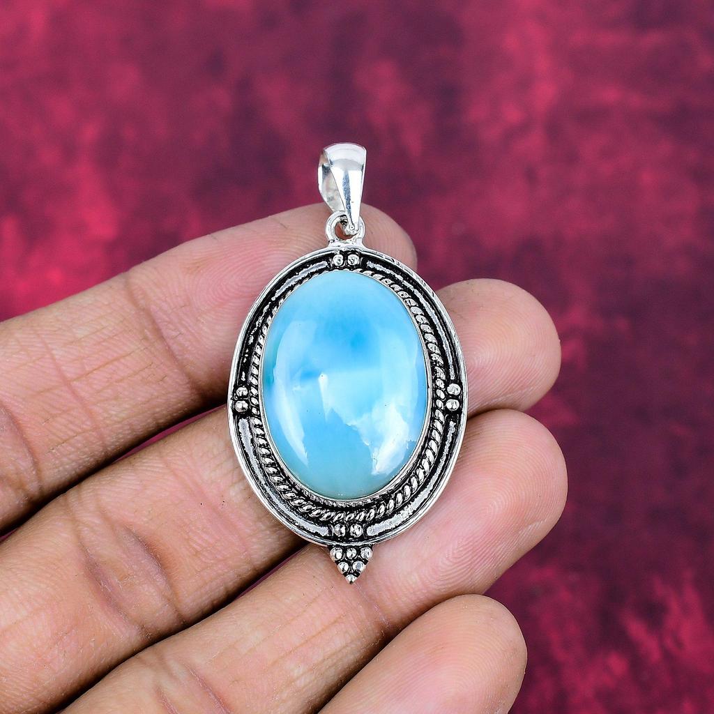 Larimar Pendant, 925 Sterling Silver Pendant Jewelry. Gift For Women Handmade Pendant Gemstone Jewelry