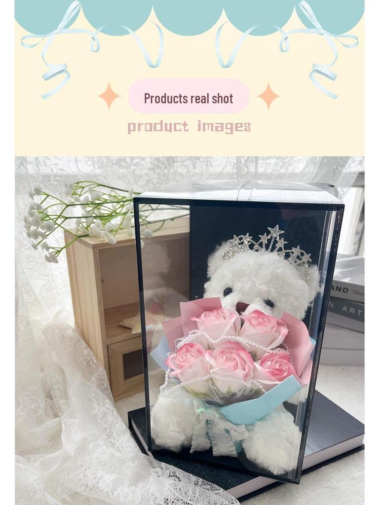 Teddy Bear with Soap Rose Bouquet Gift Box for Valentine's, Birthday, or 520 Day for Girlfriend