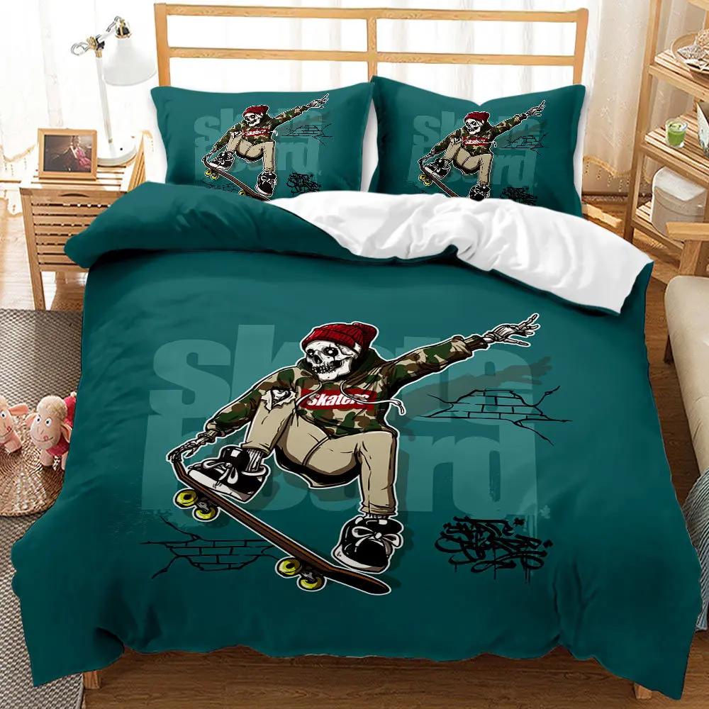 

BEST.WENSD Reactive Print Western New Skull Style Happy Halloween Bedding Set Winter Duvet Cover Sets Home Textile Bedclothes S (135x200cm)
