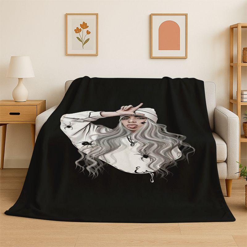 Famous Singer Billie Eilish Star Soft Flannel Throw Blanket,Warm Cozy Blanket for Bed,Couch,Sofa,Bedroom,Living Room,Travel 75x90cm