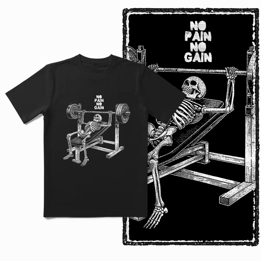 2025 Summer Barbell Pattern Exercise Training Short-Sleeved Cotton Loose And Breathable Men's Fitness Enthusiast T-Shirt Top