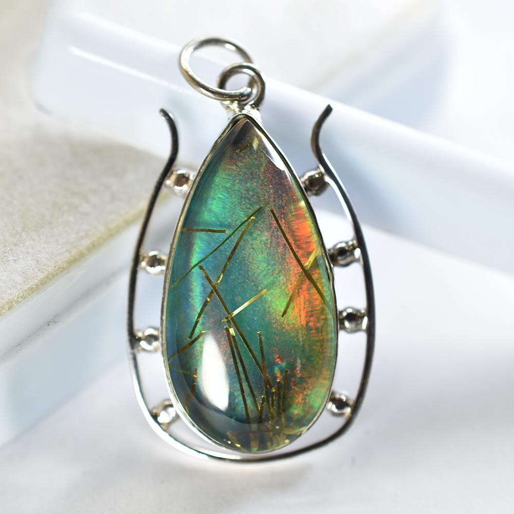 Natural Opal Pendant 36 ct Pear 925 Sterling Silver October Birthstone for Gem Collections