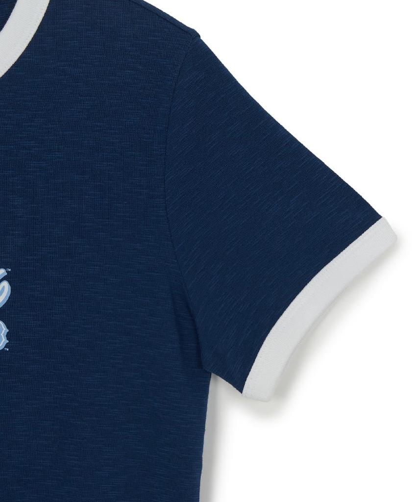 Emelbi Women'S Varsity Lettering Slim Slub Ringer T-Shirt Bos (D.Navy)