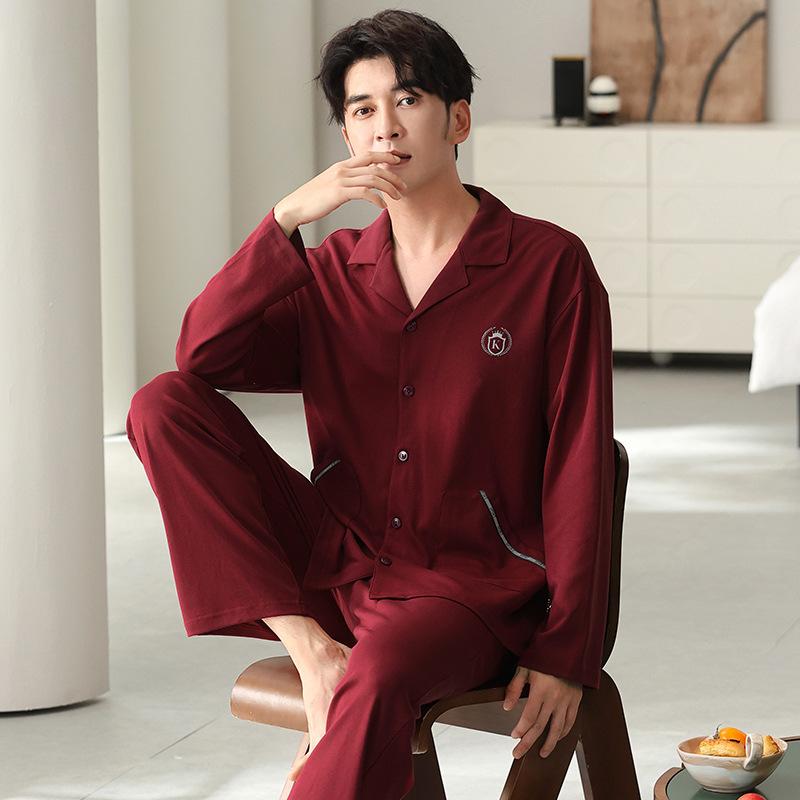 Jujube Pajamas Men'S Spring And Autumn Pure Cotton Long-Sleeved Large Size Fattened Autumn And Winter Loungewear Set