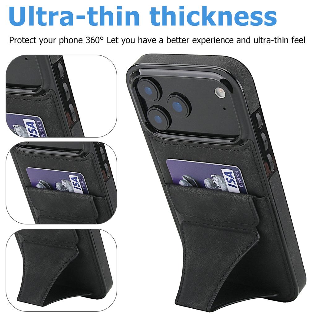 Foldable Kickstand Leather Phone Case For iPhone 17 Pro Max 16 Plus 15 14 13 12 Protective Credit Card Slots Kickstand Cover