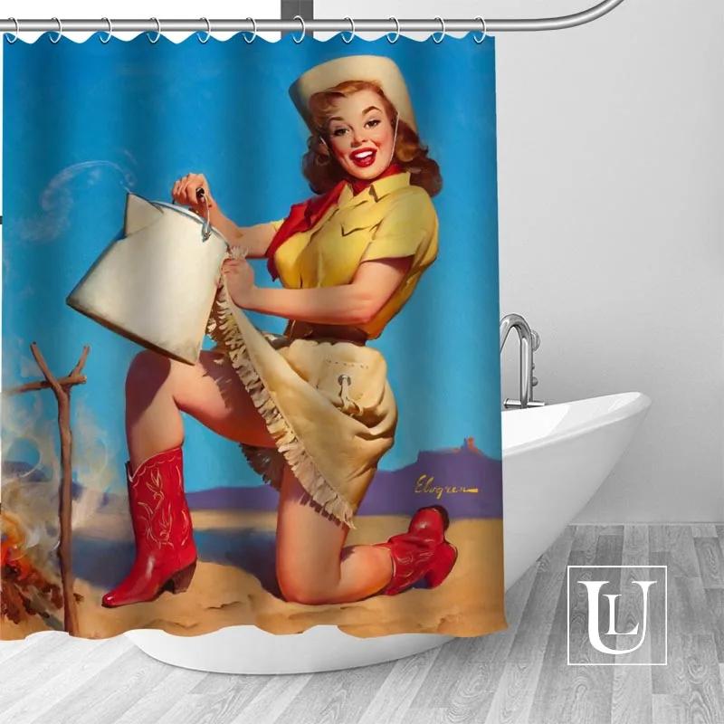 Big Sale New Custom pin up girl Modern Shower Curtain with Hooks bathroom Waterproof Polyester Fabric