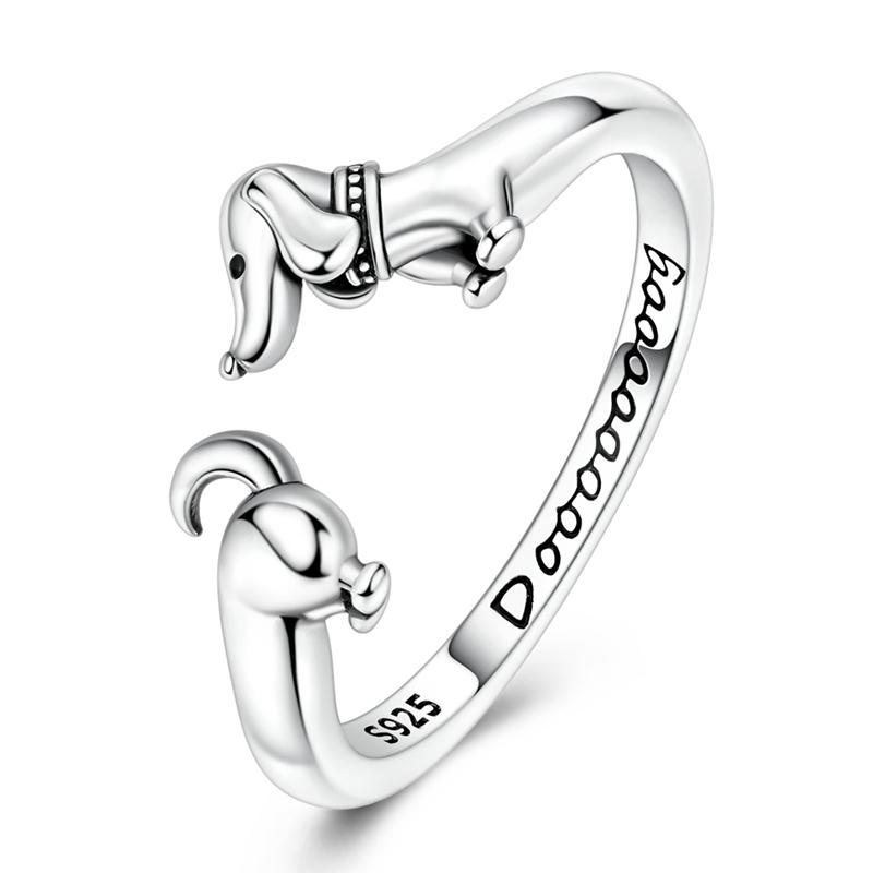New 925 Silver Sausage Dog Ring For Women Fit Wedding Party Jewelry Gift