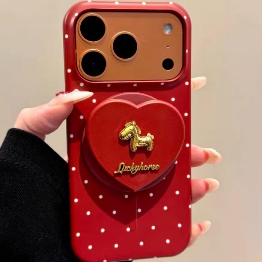 3D Red Heart Horse MagSafe Magnetic Phone Stand - Strong Desktop Holder