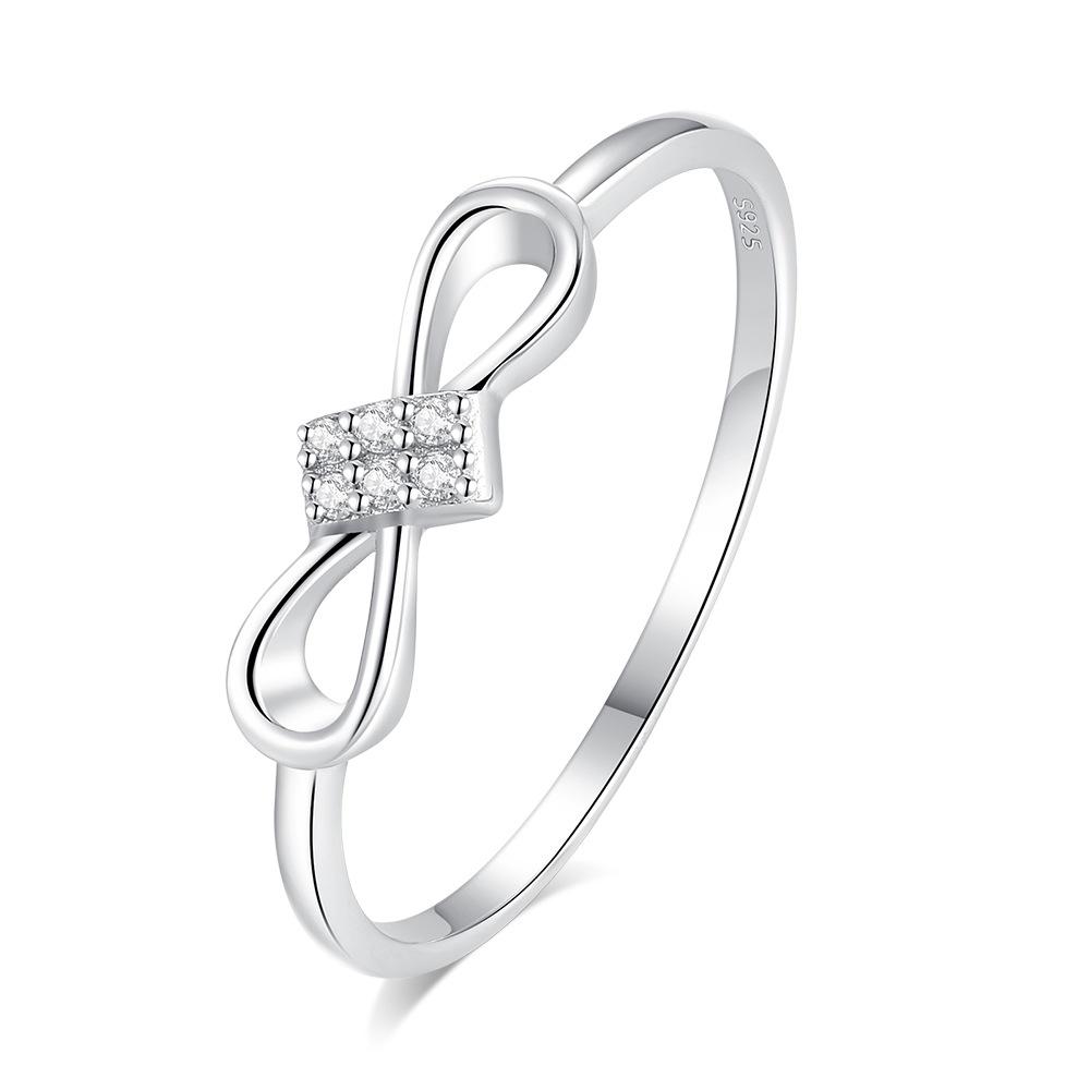 

S925 Pure Silver Layered Wedding Ring for Ladies, Small Micro-set Cubic Zirconia Stone Bezel Finger Ring, Ring for The Little Finger no.8