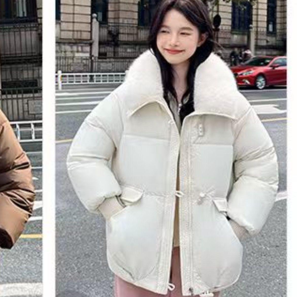 

Short Dechable Fur Collar Cotton-padded Puffer Jacket XXXL бежевый