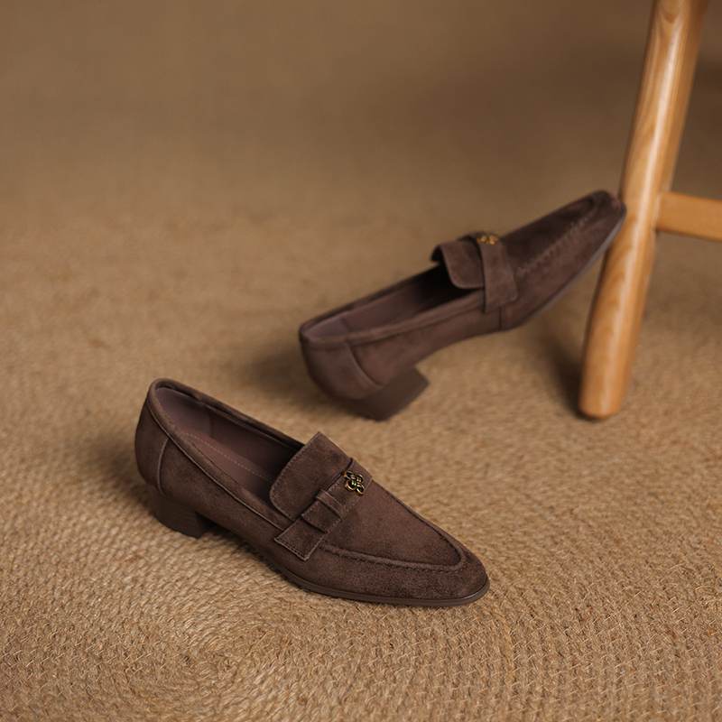 Krazing Pot Sheep Suede Autumn Winter Shoes Metal Decoration Loafers Med Heels Slip On Size 42 Round Toe Slip On Deep Mouth Pumps