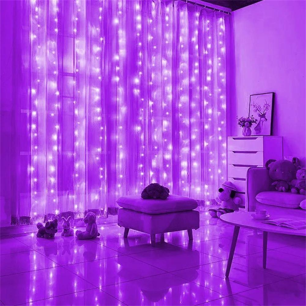 3/6M LED Curtain String Lights 8 Modes USB Powered LED Fairy Lights Room Halloween Valentine's Day Christmas Garden Decoration