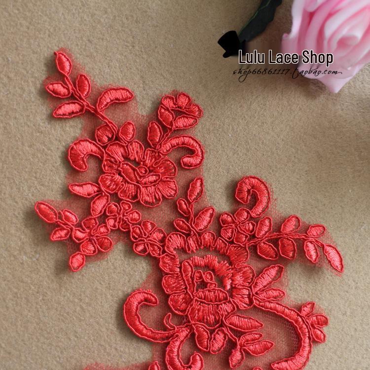Toppe Ricamate ad Applicazione in Pizzo Fatte a Mano per Abito da Sposa e Accessori per Capelli della Sposa - Bianco, Rosso, Nero