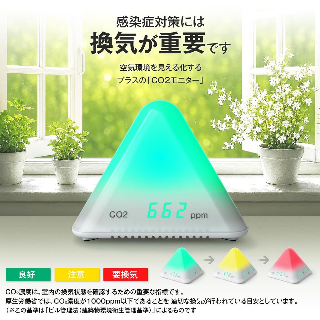 Plus CO2 Kohlendioxid-Konzentrationsmessgerät mit Belüftungsanzeigen und Belüftungsmonitor, Farblich kodierter Alarm, AT-C01 (Produktcode 428-719)