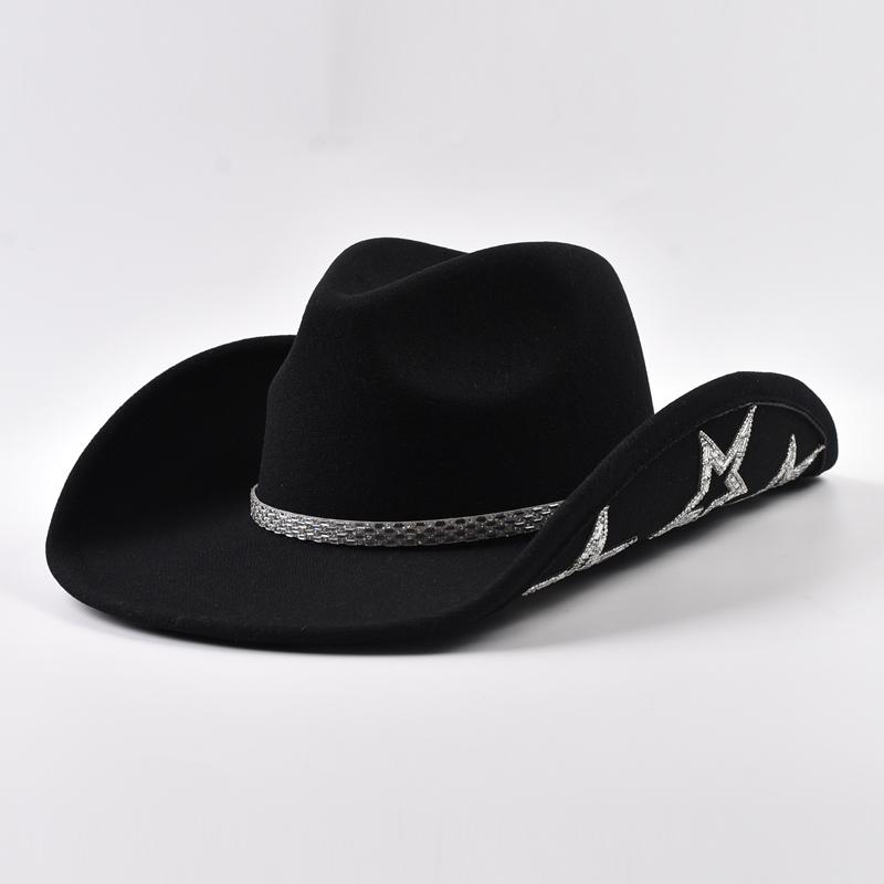 Women Western Cowboy Hat Wide Brim Rhinestone Star Cowgirl Hats for Wedding Reception Dance Floor Bachelor Party Costume