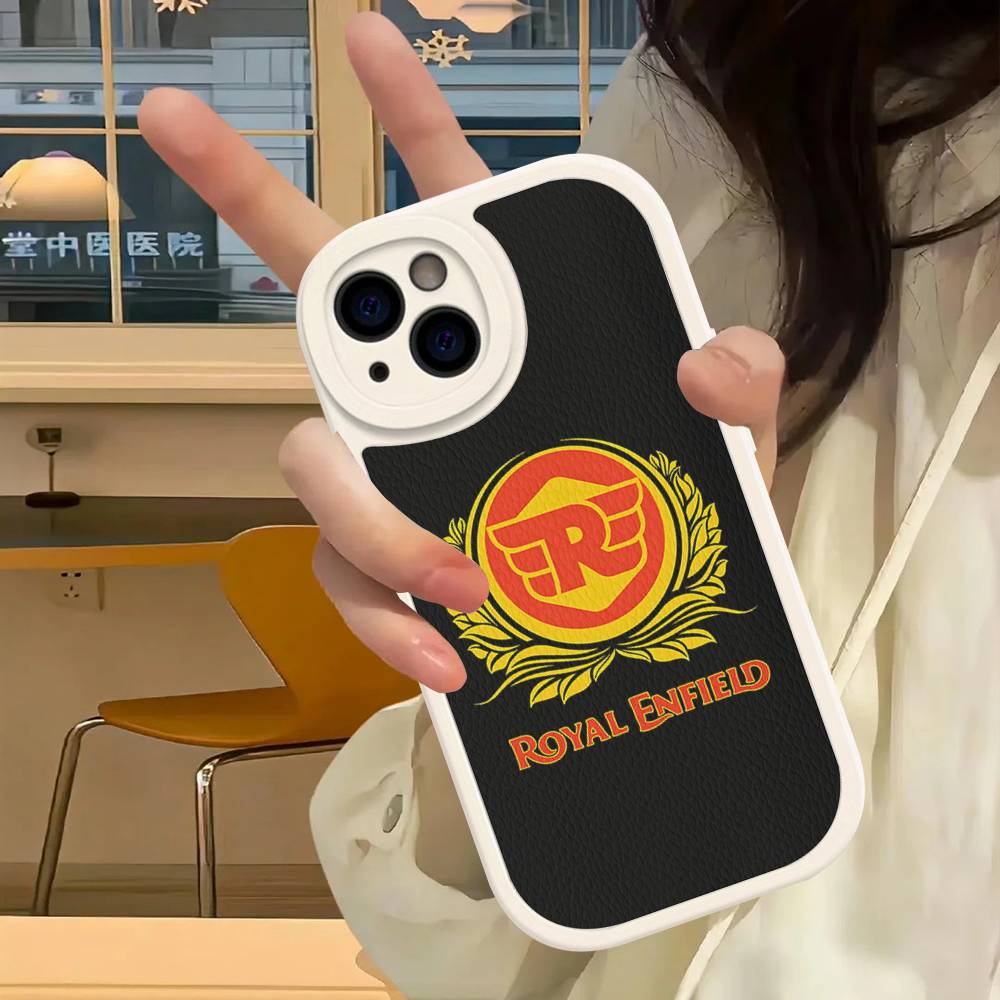 R-ROYALS E-ENFIELDS Logo Phone Case For IPhone 15 14 13 12 11 16 Pro Max Plus Leather Soft Cover